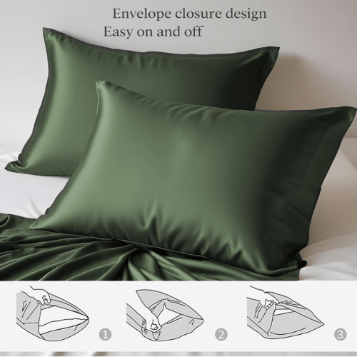 King Size 6 Pieces Premium Bamboo Satin Silky Duvet Cover set, Green color. - BusDeals