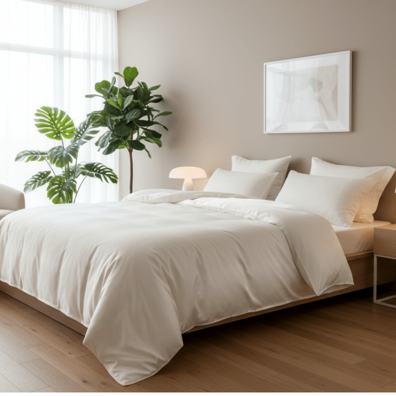 King Size 6 Pieces Premium Bamboo Satin Silky Duvet Cover set, Ivory color. - BusDeals