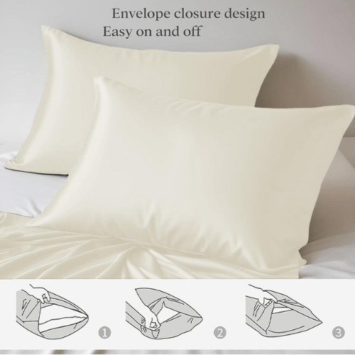 King Size 6 Pieces Premium Bamboo Satin Silky Duvet Cover set, Ivory color. - BusDeals