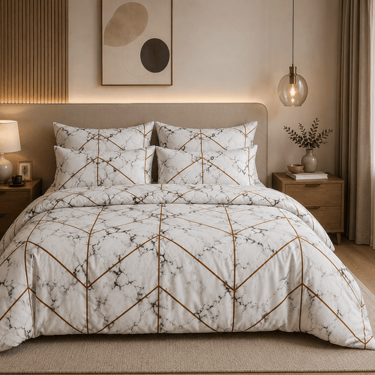 King size bedding set of 6 pieces, Marble design. - BusDeals