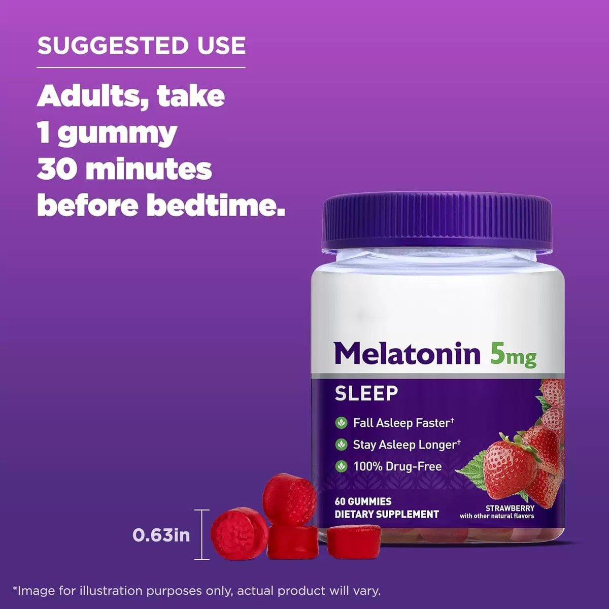 Melatonin Sleep, Strawberry, 5mg - 60 Gummies - BusDeals