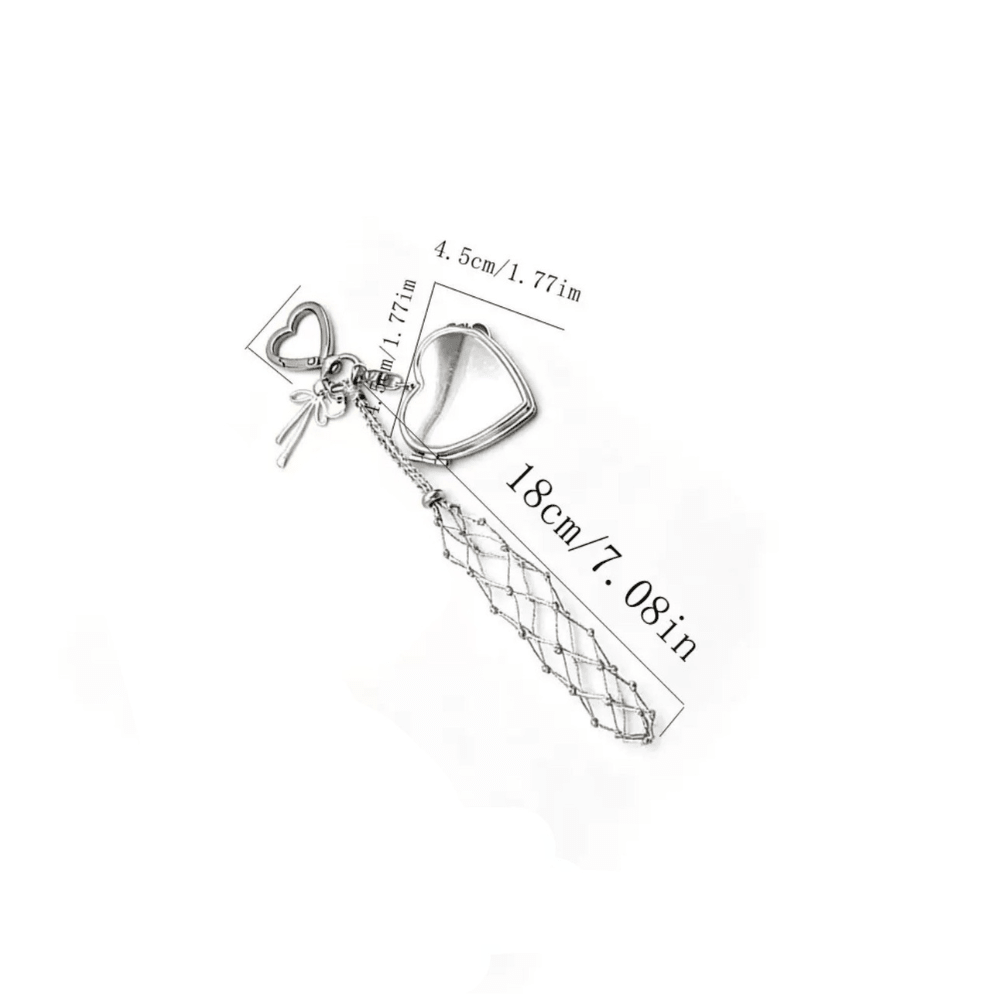 Mesh Lipstick Keychain with Heart, Mini Mirror - Lipstick Holder - BusDeals