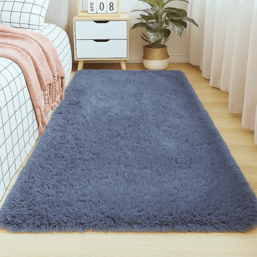 Modern soft fluffy fur carpet home decor, Blue Grey color - BusDeals
