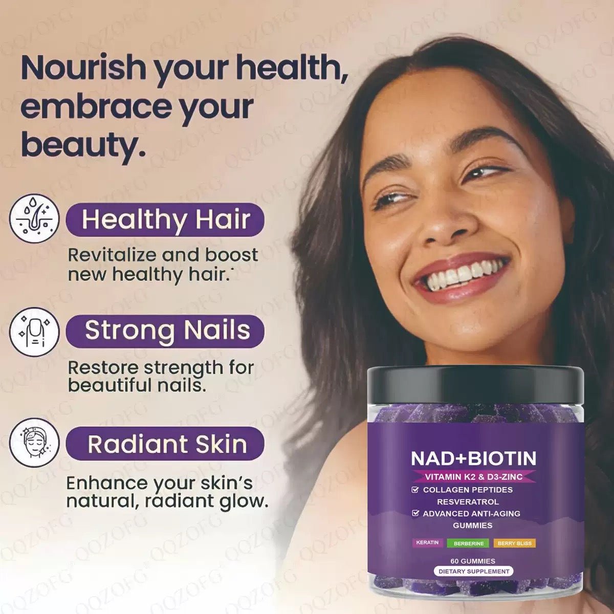 NAD+ Biotin, Dietary supplement Advanced Anti - Aging, 60 Gummies, Blueberry flavor - BusDeals
