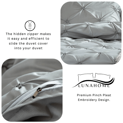 Premium 6 Piece King Size Duvet Cover Pinch Rose Design, Solid Light Gray. - BusDeals