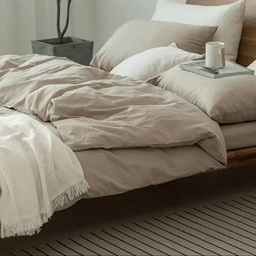 Premium king size 6 pieces duvet cover set, plain beige color. - BusDeals