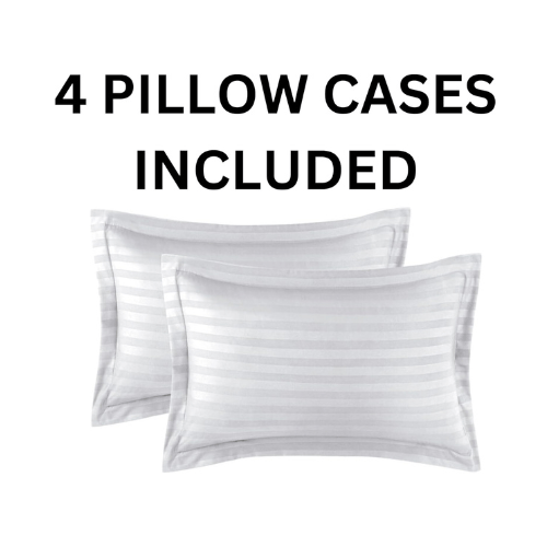 Premium King size 6 pieces Plain white striped design, bedding set. - BusDeals