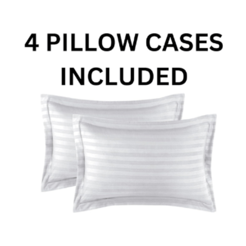 Premium King size 6 pieces Plain white striped design, bedding set. - BusDeals