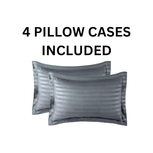 Premium King Size 6 Pieces striped design, Plain duvet cover set - BusDeals