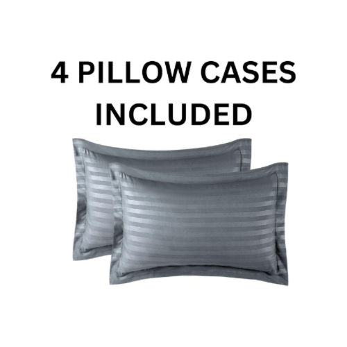 Premium King Size 6 Pieces striped design, Plain duvet cover set - BusDeals