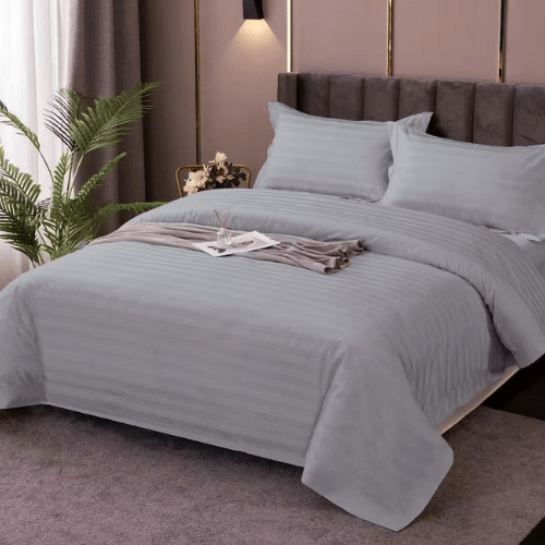 Premium King Size 6 Pieces striped design, Plain duvet cover set - BusDeals