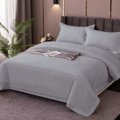 Premium King Size 6 Pieces striped design, Plain duvet cover set - BusDeals