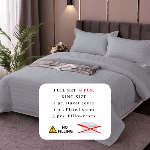 Premium King Size 6 Pieces striped design, Plain duvet cover set - BusDeals