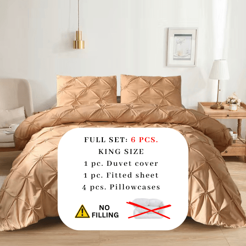 Premium King size 6 pieces Without filler, Pinch pleat plain gold color , Bedding Set - BusDeals