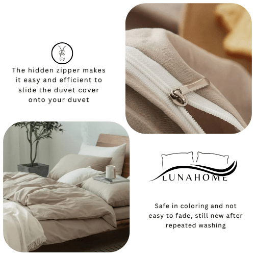 Premium queen size 6 pieces duvet cover set, plain beige color. - BusDeals