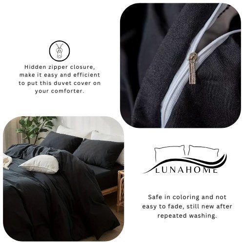 Premium Queen/Double size 6 pieces Bedding Set without filler, Plain Black Color - BusDeals