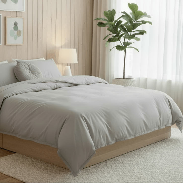 Premium Queen/Double size 6 pieces Bedding Set without filler, Plain Light Gray Color - BusDeals