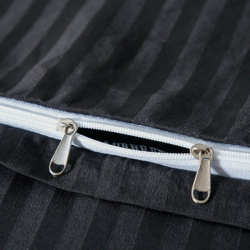 Premium Single size 4-piece bed linen, satin striped, black color. - BusDeals