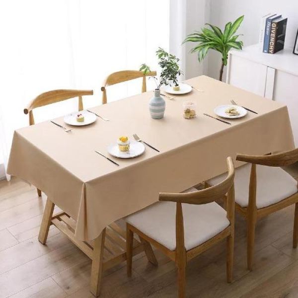 PVC Table Cloth (130*130 Cm) Waterproof And Oil-Proof, Beige Color - BusDeals