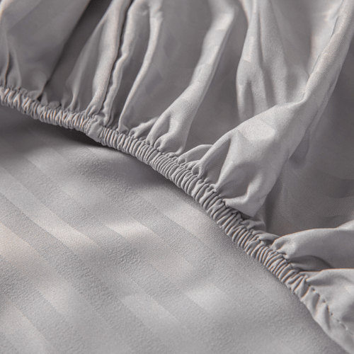 Queen Size 3 Piece Set, Bedsheet with 2 Pillow Cases, Grey Color, Satin Striped Design. - BusDeals