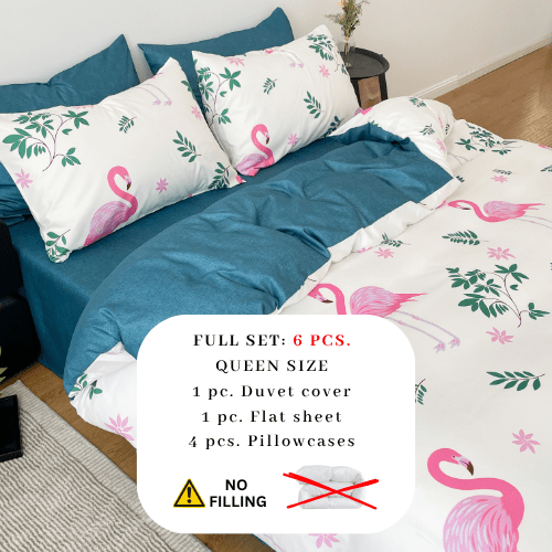 Queen size, 6 - piece a stunning pink flamingo design set against a white background with touches of pink. - BusDeals