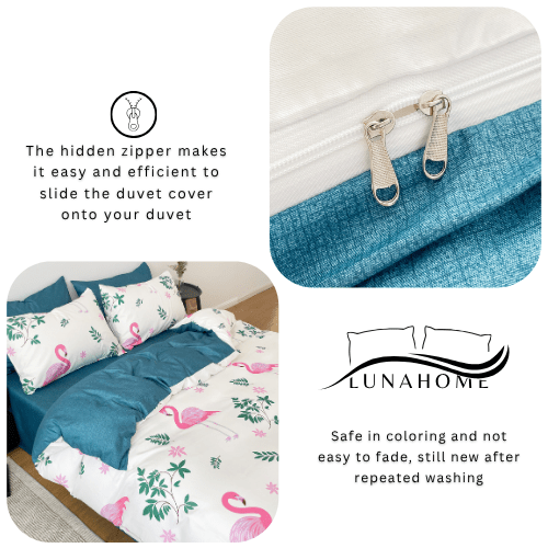 Queen size, 6 - piece a stunning pink flamingo design set against a white background with touches of pink. - BusDeals