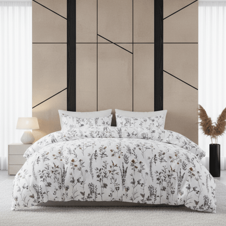 Queen size 6 - piece blue bedding set featuring a botanical floral design duvet cover. - BusDeals
