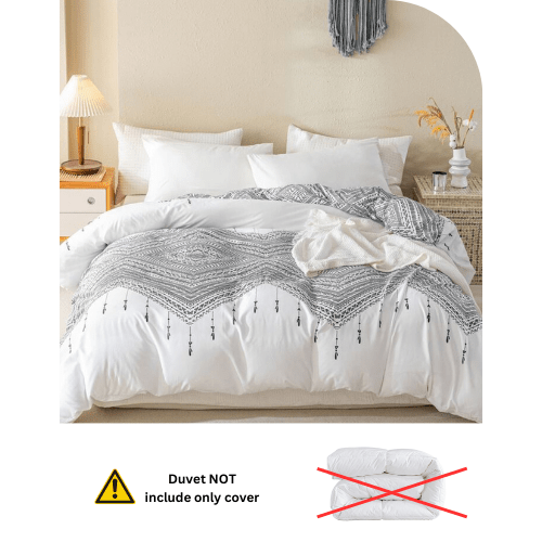 Queen size 6 piece boho bedding set in black and white without filling. - BusDeals