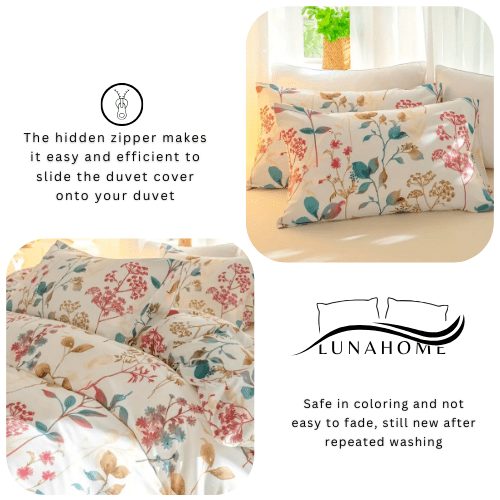 Queen size 6 - piece botanical red floral style duvet cover set. - BusDeals