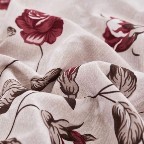 Queen size 6 - piece duvet cover set beige with vintage red rose print. - BusDeals
