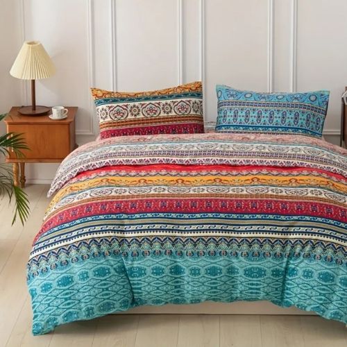 Queen size piece duvet cover set, colourful bohemian bedding