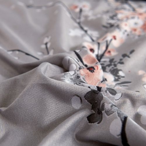 Queen size 6 piece duvet cover set gray plum blossom bedding set. - BusDeals