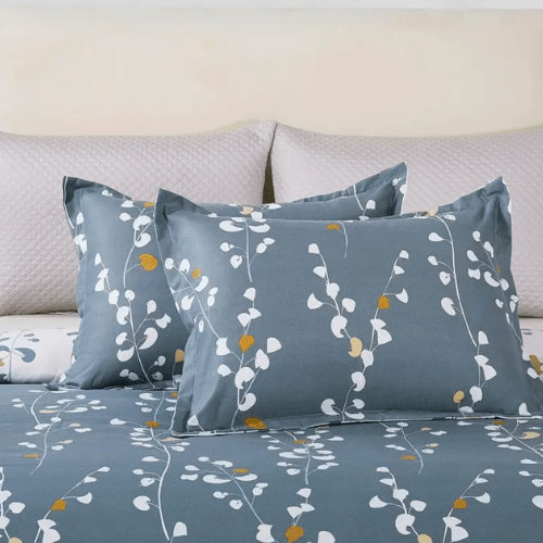 Queen size 6 - piece duvet cover set grey yellow branches print pattern. - BusDeals