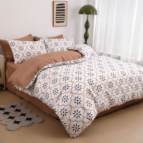 Queen size 6 piece duvet cover set modern tile print bedding set white. - BusDeals