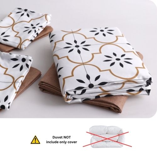 Queen size 6 piece duvet cover set modern tile print bedding set white. - BusDeals