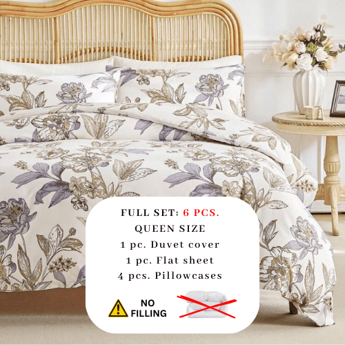 Queen size 6 - piece floral damask duvet cover set. - BusDeals