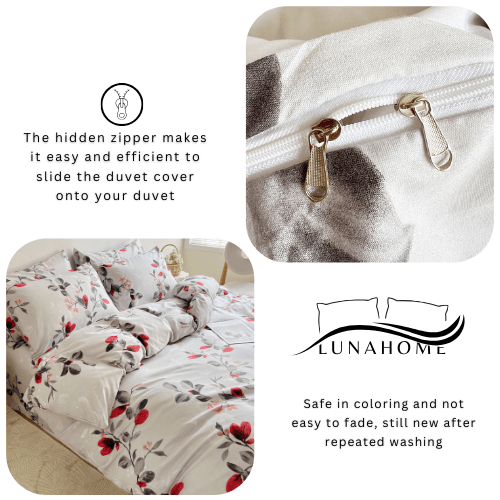 Queen size 6 - piece modern duvet cover set with red leaf. - BusDeals