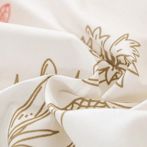 Queen size 6 - piece peach bedding set featuring a botanical floral design duvet cover. - BusDeals