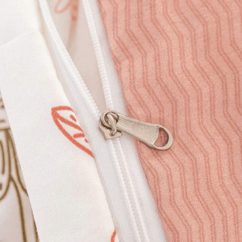 Queen size 6 - piece peach bedding set featuring a botanical floral design duvet cover. - BusDeals