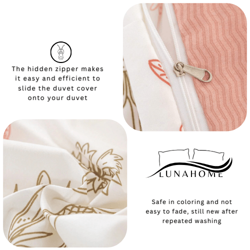 Queen size 6 - piece peach bedding set featuring a botanical floral design duvet cover. - BusDeals