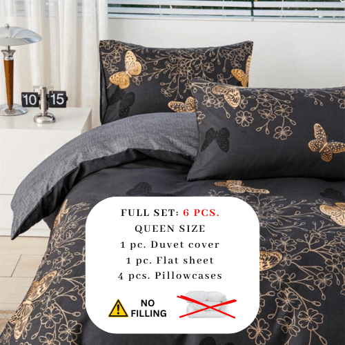 Queen size 6 piece reversible butterfly design in brown and grey. - BusDeals