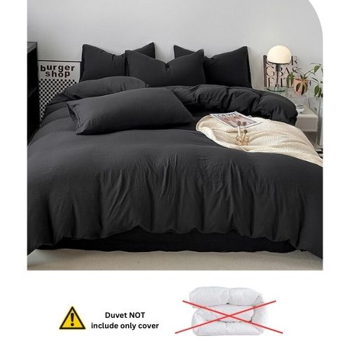 Queen size 6 Pieces bedding Set, Washable Cotton Black Color. - BusDeals