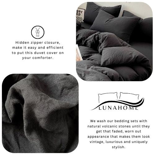 Queen size 6 Pieces bedding Set, Washable Cotton Black Color. - BusDeals