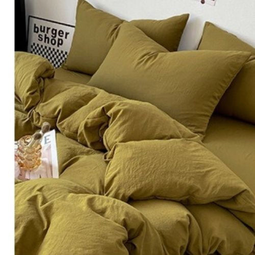Queen size 6 Pieces bedding Set, Washable Cotton Khaki Color. - BusDeals