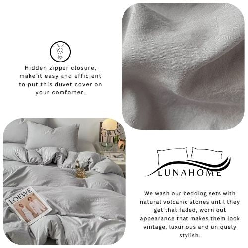 Queen size 6 Pieces bedding Set, Washable Cotton Light Grey Color. - BusDeals