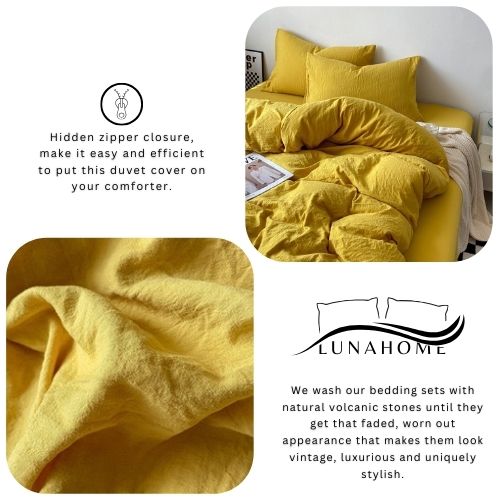 Queen size 6 Pieces bedding Set, Washable Cotton Yellow Color. - BusDeals