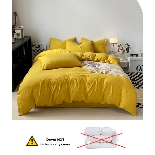 Queen size 6 Pieces bedding Set, Washable Cotton Yellow Color. - BusDeals
