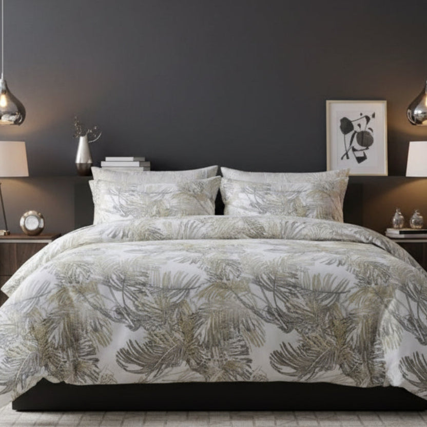 Queen size 6 pieces, duvet cover set, golden leaf design. - BusDeals