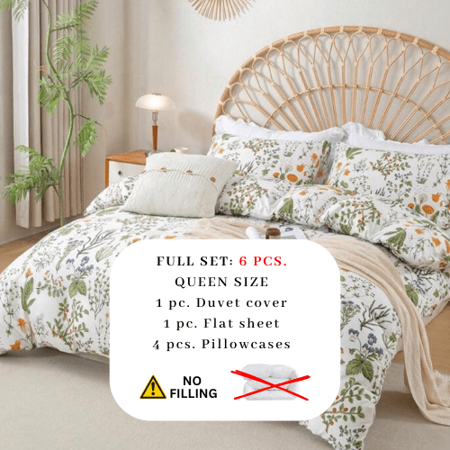Queen size 6 pieces duvet cover set, plant pattern with yellow floral design. - BusDeals