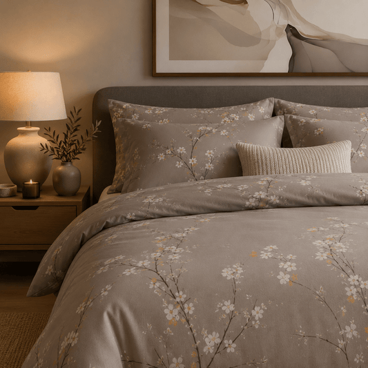 Queen size 6 pieces, duvet cover set, plum blossom branch flower design. - BusDeals